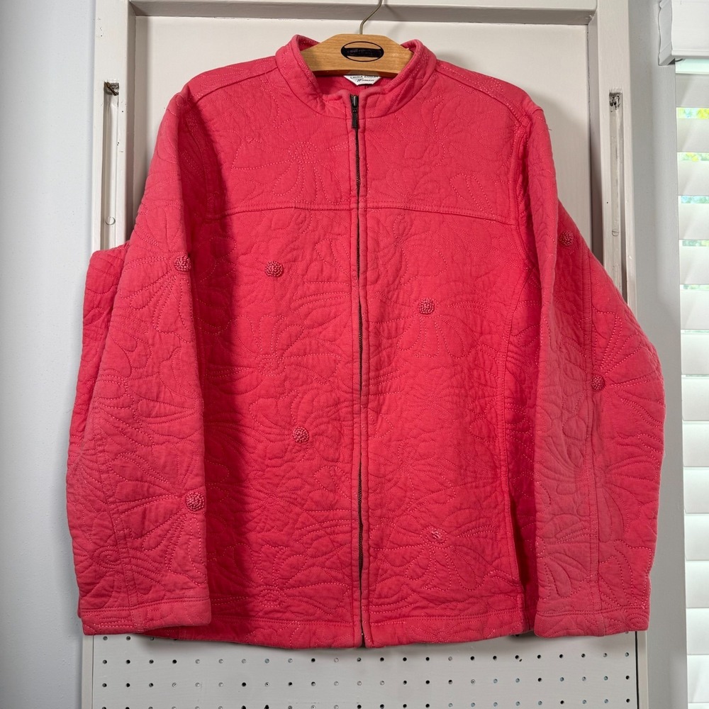 Laura Ashley Quilted Jacket Women's Coral Red Long Sleeve Pockets Full Zip - 2X
